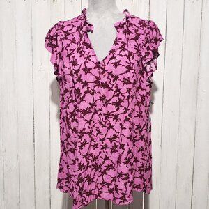NEW Terra Sky 2X Top Purple Floral Flutter V Neck Cottage Boho Fairy Whimsy Mod